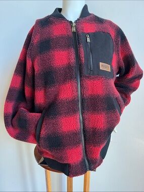 Pendleton sherpa fleece Red & Black Plaid Zip Bomber unisex style ranch wear